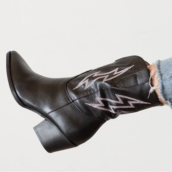 Black Lightening Bolt Cowgirl Boots - Picture 2 of 5